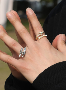 男女铜镶锆石嘻哈立体龙戒指