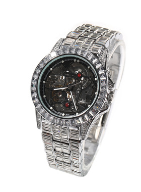 男士锆石宝石欧美机械表手表防水