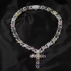 15mm Fashion Iridescent Cross Necklace for Men & Women, High-End Copper with Zircon Flower Design Infinity Chain