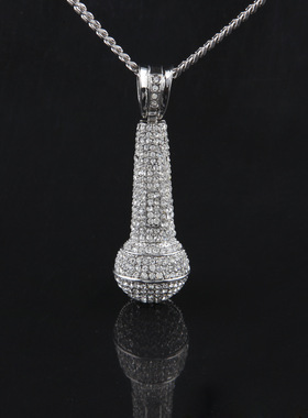 钻麦克风挂坠铜镶宝石话筒吊坠