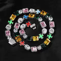 Hip-Hop Colorful Enamel Dopamine Necklace Copper-set Zircon Trendy Designer Sweater Chain Unisex Bracelet