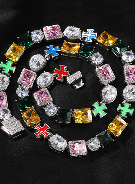 嘻哈彩色滴油多巴胺项链铜镶锆石小众时尚网红毛衣链男女同款手链