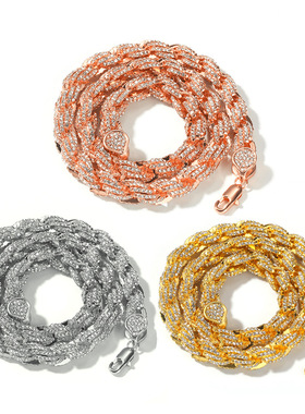 欧美嘻哈9mm镀金镶钻麻花项链时尚夸张男士手链多规格CZ Rope Cha