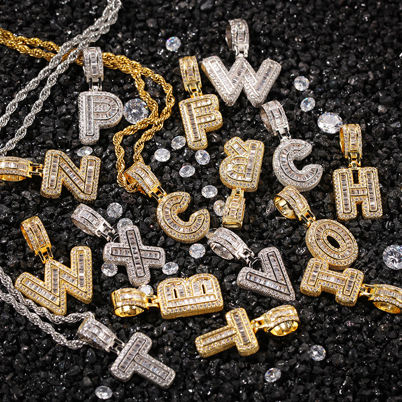 嘻哈新款冰糖锆石英文字母潮人吊坠欧美ins时尚小众设计情侣项链