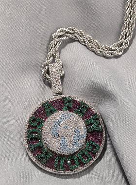 嘻哈挂坠马思维同款AFGK旋转地球吊坠ins钛钢链子街头潮情侣项链