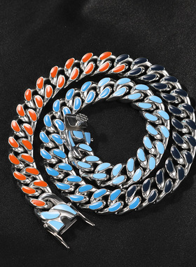 欧美嘻哈12mm不锈钢项链情侣