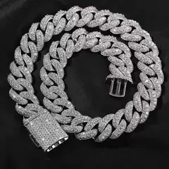 18mm Cuban Link Chain with Raised Center Bead, Box Clasp, Copper Inlaid with 5A Zircon, American Rap Style Unisex Trendy Necklace