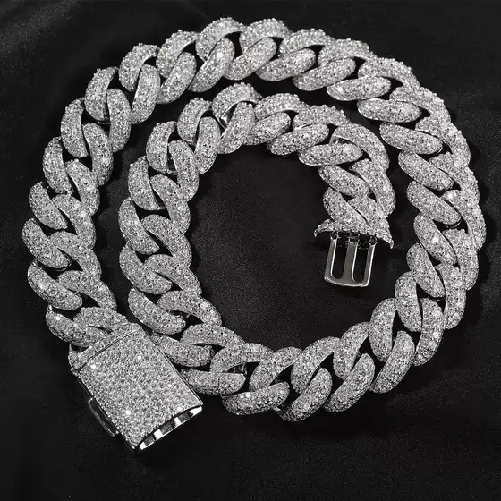 18mm Cuban Link Chain with Raised Center Bead, Box Clasp, Copper Inlaid with 5A Zircon, American Rap Style Unisex Trendy Necklace