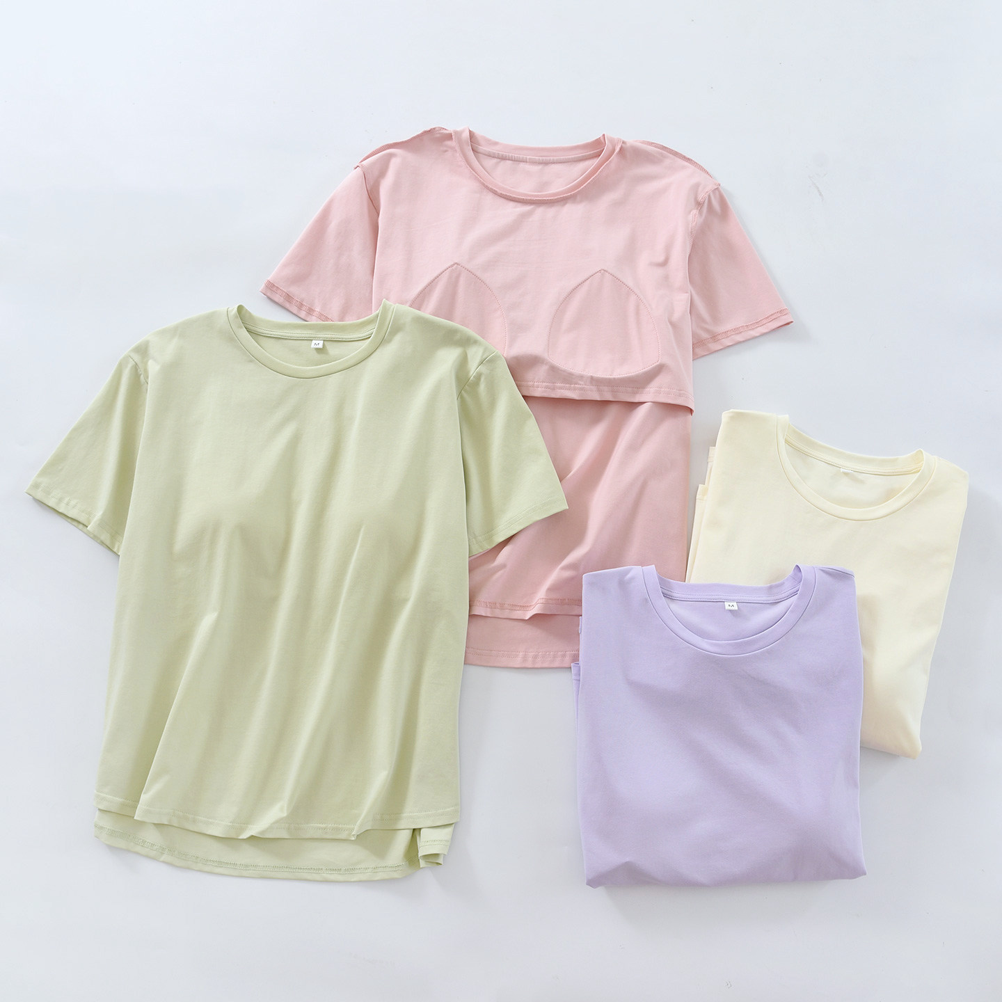 莱卡棉女士短袖带胸垫家居服上衣单件t恤可外穿夏季薄款纯棉简约