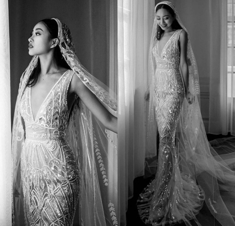 时尚风欧美钉珠户外仪式主婚纱