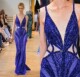 宝蓝色奢华晚礼服性感深V修身 鱼尾年会酒会生日会走秀新娘长礼服