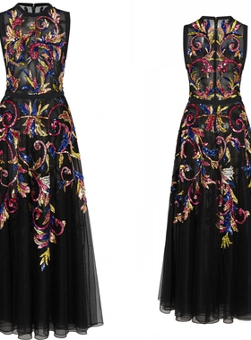 ZuhairMurad黑色日常纱裙精致钉珠名媛生日派对日常聚会约会礼服