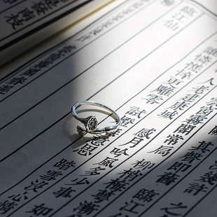 古风中式礼物韵味开口925纯银莲藕戒指 持一朵莲蓬