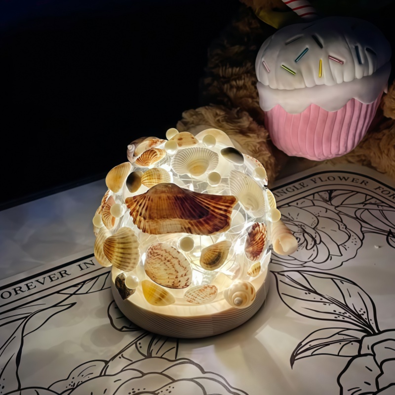 床头贝壳灯光相框diy装饰画台灯创意礼物摆件手工小夜灯海螺发光图片