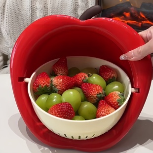 苹果造型沥水篮洗水果双层旋转创意果篮客厅茶几家用厨房洗菜盆