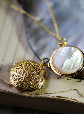 贝壳吊坠纯银镀金镂空雕花香囊