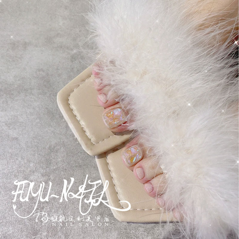 假脚指甲甲片手工定制光疗日式高级极光樱花粉显白贴穿戴美甲成品