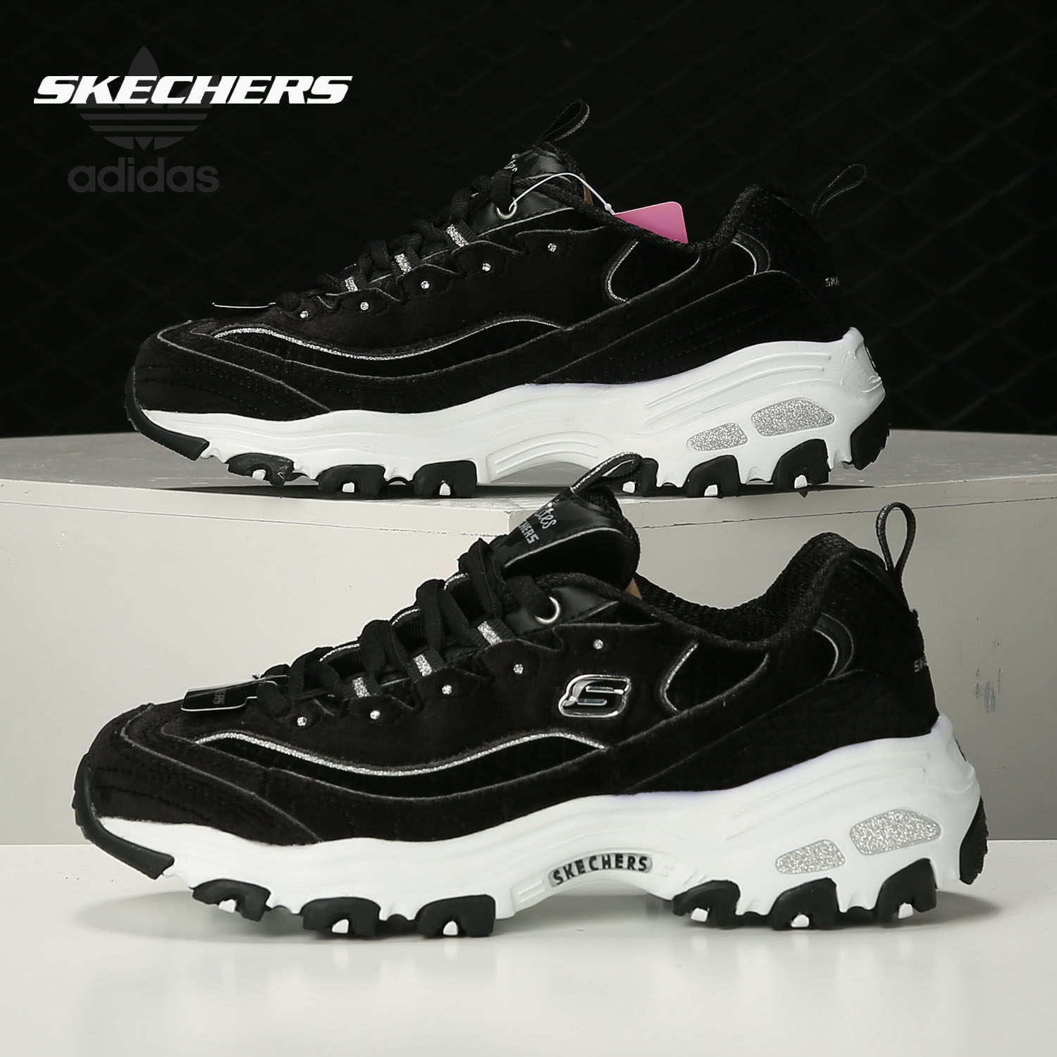 Skechers斯凯奇正品女减震厚底增高女鞋运动鞋老爹鞋11917-BKW