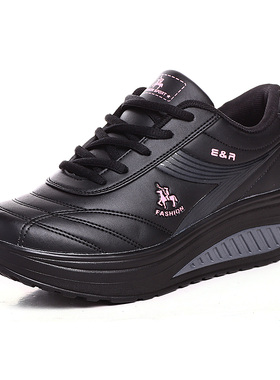 春秋季新款黑白色防水旅游休闲鞋女厚底增高摇摇鞋女士运动鞋波鞋