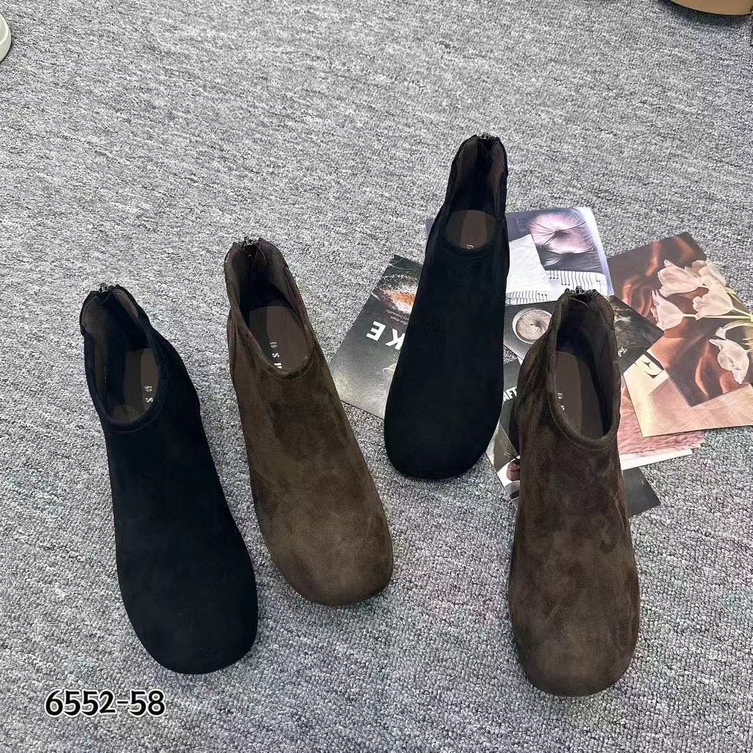 欧洲站2025新款马丁靴羊猄皮单靴女圆头舒适低跟时尚百搭短靴6552