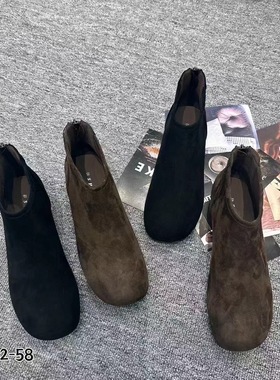 欧洲站2025新款马丁靴羊猄皮单靴女圆头舒适低跟时尚百搭短靴6552