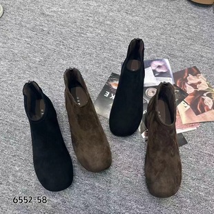 欧洲站2025新款 百搭短靴6552 马丁靴羊猄皮单靴女圆头舒适低跟时尚