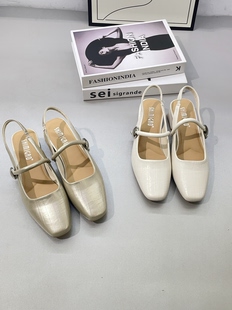 诗米高2026款真皮包头凉鞋女粗跟后空单鞋百搭玛丽珍鞋女鞋17572