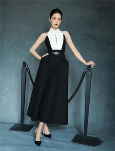 漏背无袖 休闲修身 连衣裙丝毛小黑裙 晚会礼服2025夏新款 杨采钰同款