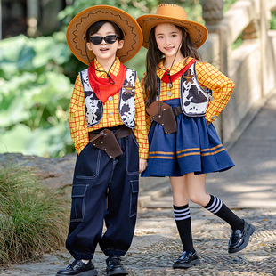 儿童玩具总动员胡迪牛仔COS表演服男童衬衫学院风表演服女童套装