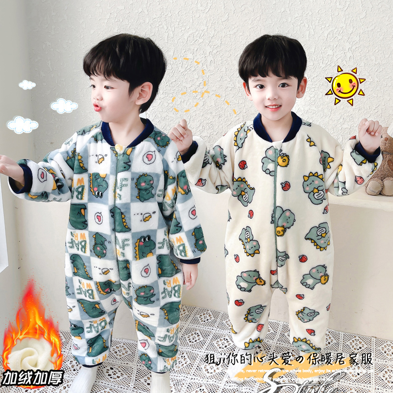 男童法兰绒双层加绒加厚家居服