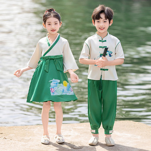 男童汉服夏装中国风古装女童裙子唐装六一表演服兄妹套装国学儿童