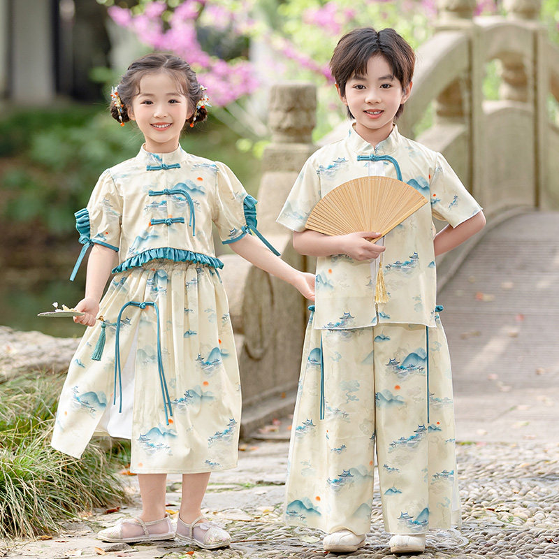 汉服男童夏季新中式唐装套装图片
