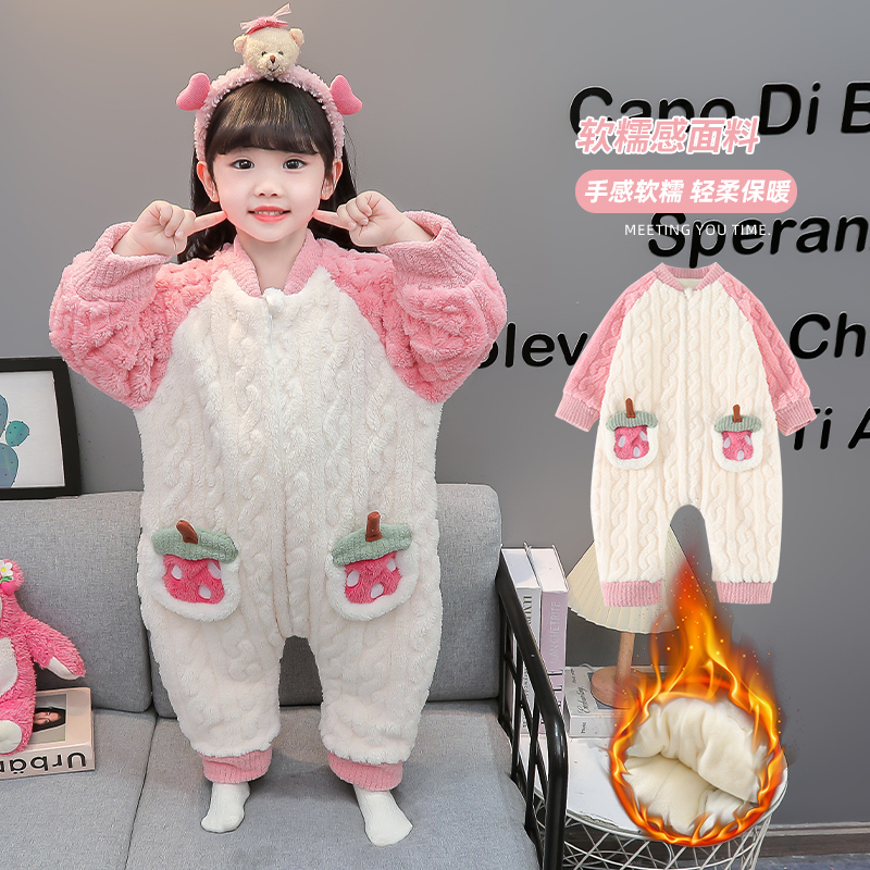 女童珊瑚绒冬季加厚款家居服套装