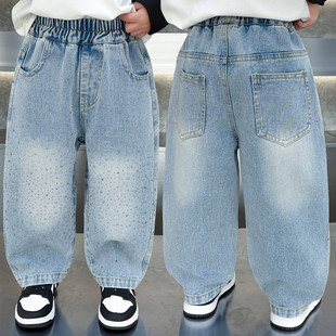 2026新款男童春款牛仔裤儿童时髦烫钻直筒裤网红男宝炸街休闲裤子