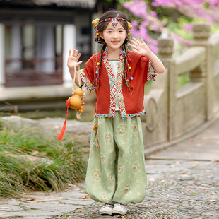 汉服女童国风短袖夏季新中式套装宋韵唐装日常宝宝女孩唐装儿童服