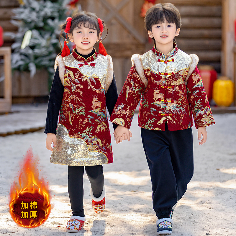 儿童拜年服冬装红色喜庆女童