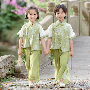 幼儿园园服夏季兄妹装翠竹成林唐装新中式六一表演服汉服古典套装