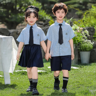男童学院风套装2025新款夏季儿童短袖衬衫六一班服两件套韩版夏装