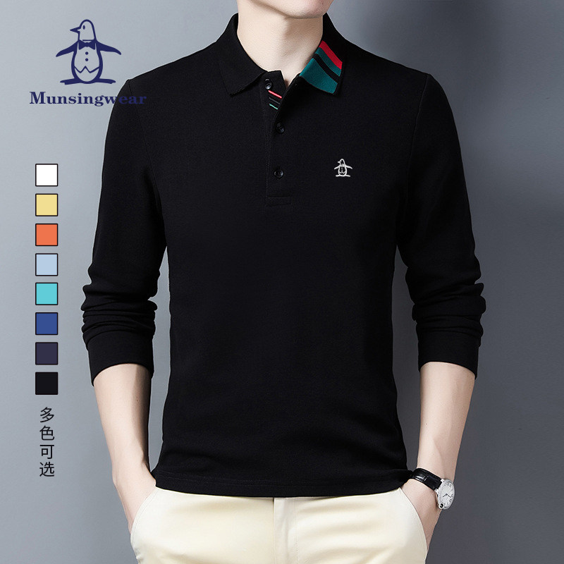 MUNSINGWEAR万星威高尔夫男春长袖POLO衫T恤时尚商务拼色领打底衫