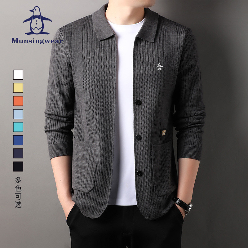 香港代购 MUNSINGWEAR/万星威25高尔夫针织衫男翻领开衫毛衣外套