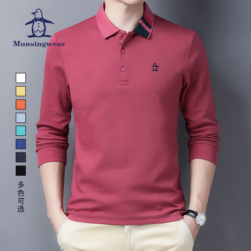 MUNSINGWEAR万星威高尔夫男长袖POLO衫T恤时尚商务休闲拼色打底衫
