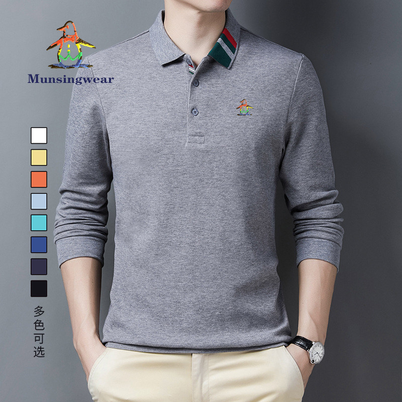 MUNSINGWEAR万星威高尔夫男长袖POLO衫纯棉T恤多彩条纹翻领春新款