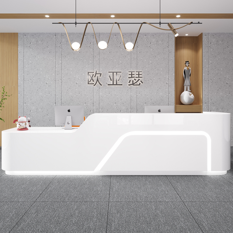 烤漆前臺(tái)接待臺(tái)弧形吧臺(tái)美容院收銀臺(tái)公司迎賓白色前臺(tái)柜臺(tái)辦公桌