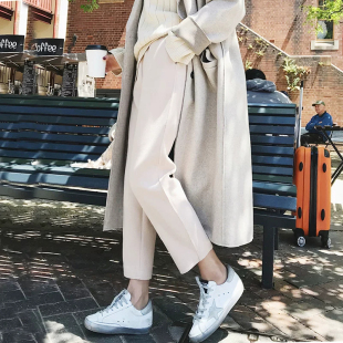 秋冬加厚毛呢裤哈伦裤女高腰直筒奶奶裤显瘦休闲小脚萝卜裤九分裤
