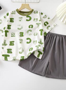 2025年新款小童家居服套装中童薄棉睡衣小学生空调服儿童短袖套装