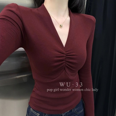 秋冬羊绒加绒V领显瘦打底T恤