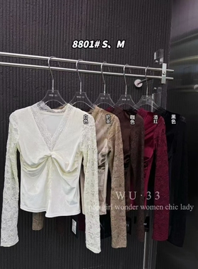 wu33打底衫2025冬新款韩版v领性感气质长袖丝绒蕾丝上衣纯欲上衣