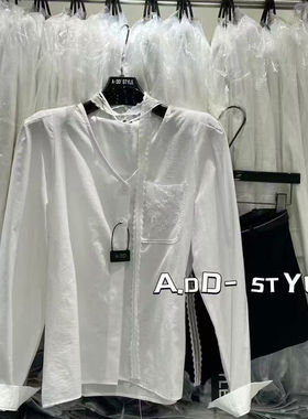 2026春季ADD新款韩版v领飘带设计感刺绣长袖衬衫气质显瘦上衣