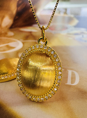 18k金吊坠鸽子蛋拉丝椭圆莫桑钻白贝母项链女款