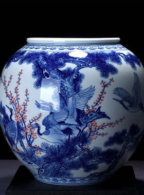 摆件画缸青花瓷双面画景德镇